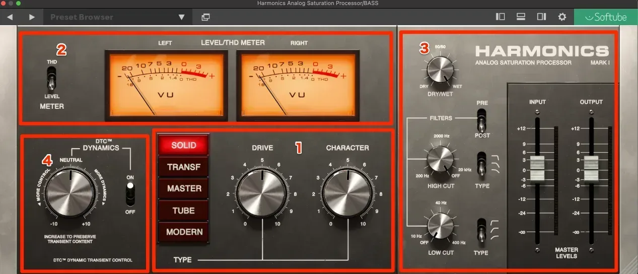 SoftubeのHarmonicsは温かいベースサウンドから前に出るボーカルまで作れて嬉しい